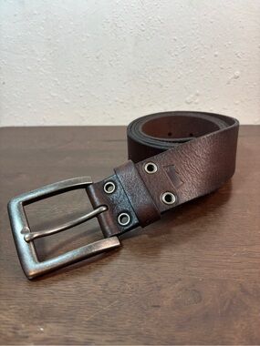 Men's Dark Brown Leather Belt with Metal Buckle